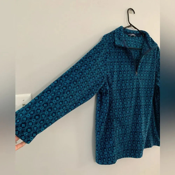 Lands’ End Quarter Zip Pullover Fleece Sweater Pattern Blue Size XL 16 - Picture 3 of 8